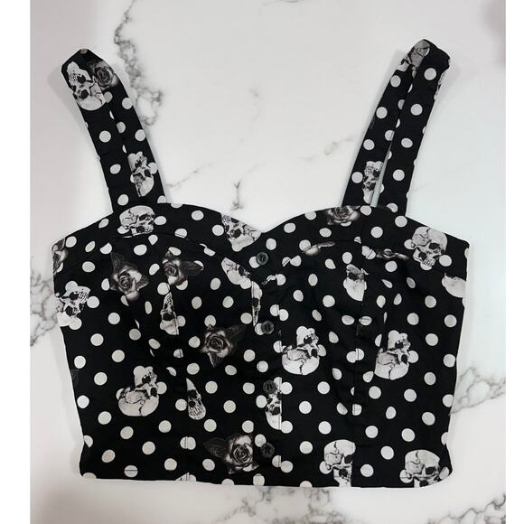 Hot Topic Tops - Hot Topic tank top black white skulls roses bustier polka dot size XS